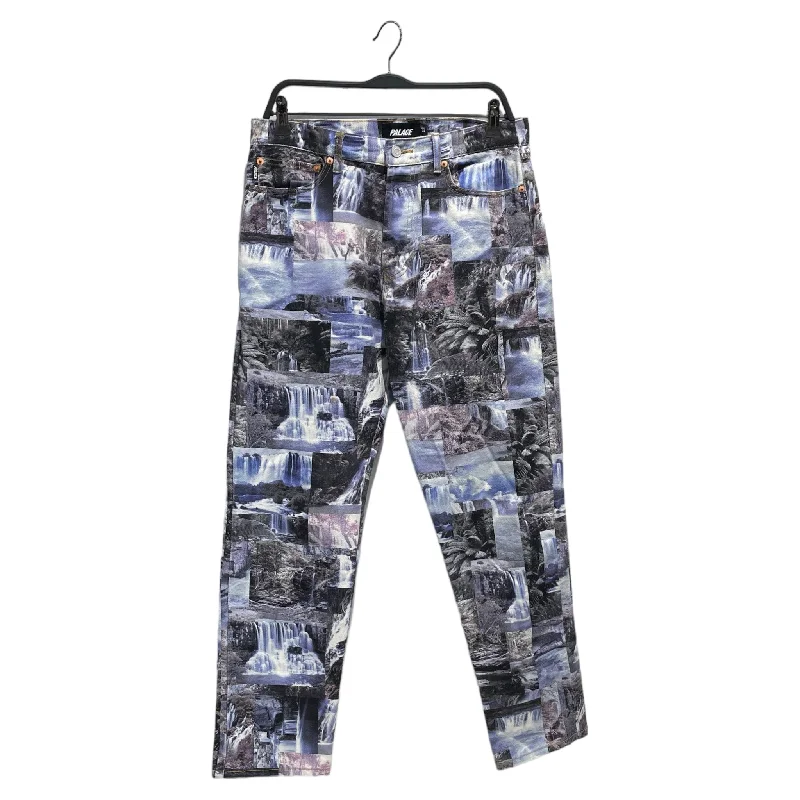 PALACE/Straight Pants/32/Denim/BLU/Button Fly/All Over Print/Das Water Falls Jean