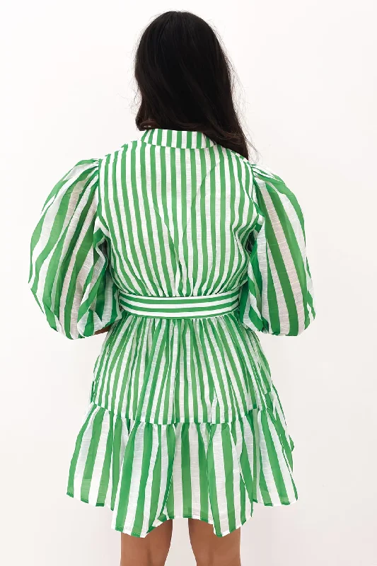 Alexis Mini Dress Green Stripe