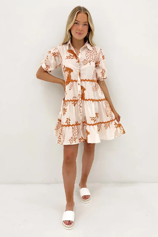 Alice Mini Dress Rust White Riviera