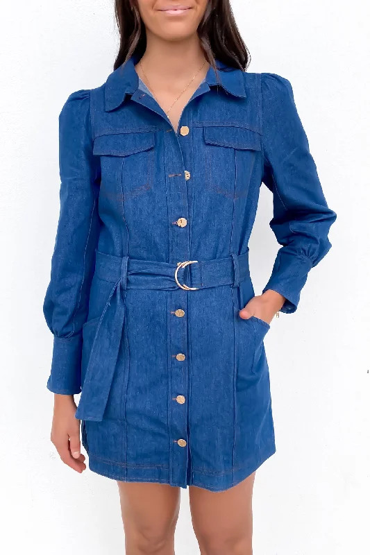 Amelia Denim Mini Dress Mid Blue