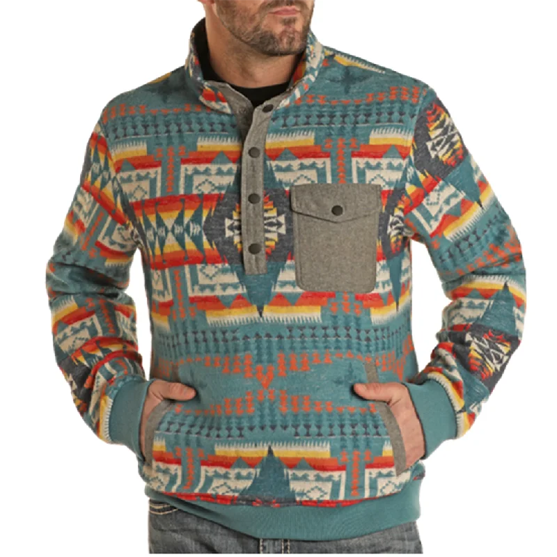 Rock & Roll Denim Aztec Henley Pullover