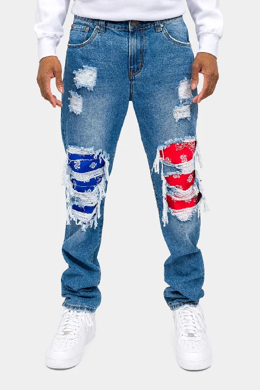 Bandana Distressed Blowout Loose Fit Denim Jeans