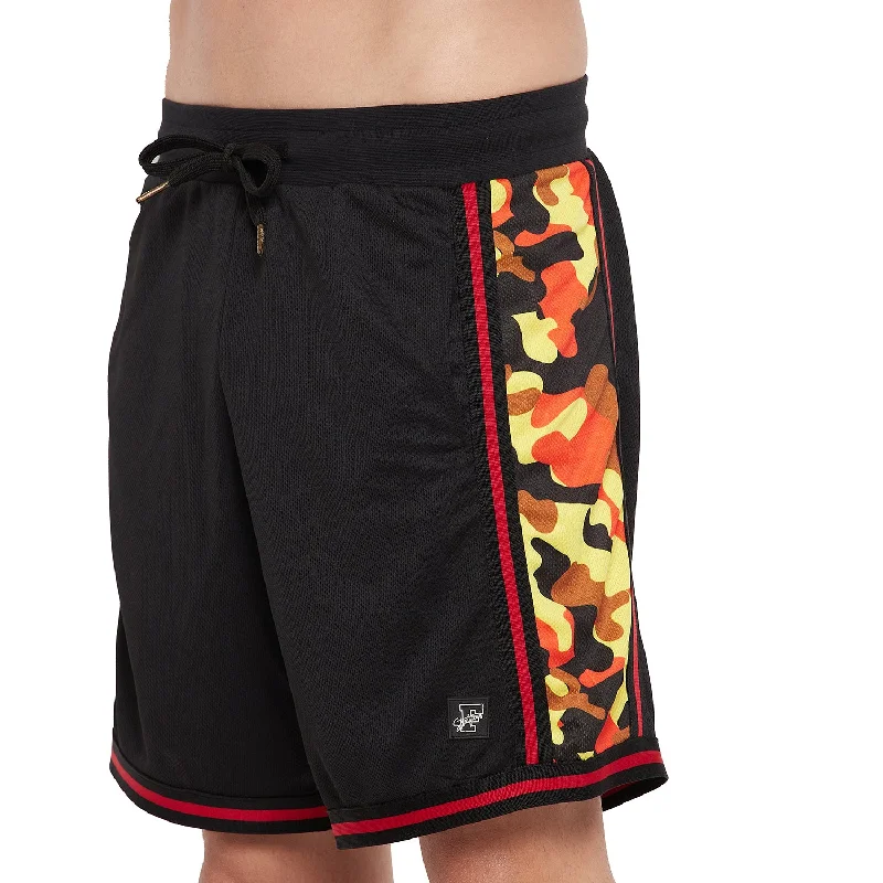 Black Mesh Camo Panel Basketball Shorts