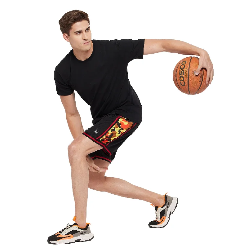 Black Mesh Camo Panel Basketball Shorts