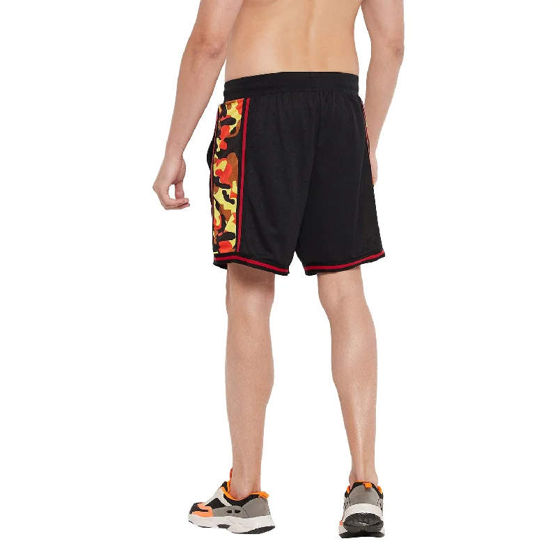 Black Mesh Camo Panel Basketball Shorts