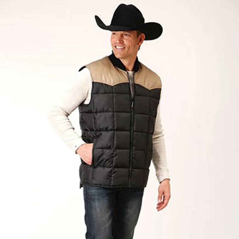 Roper Men's Black/Tan Yoke Poly Vest