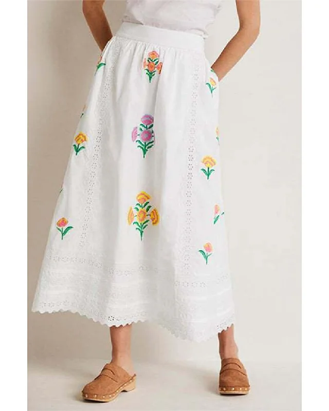 Boden Embroidered Full Midi Skirt