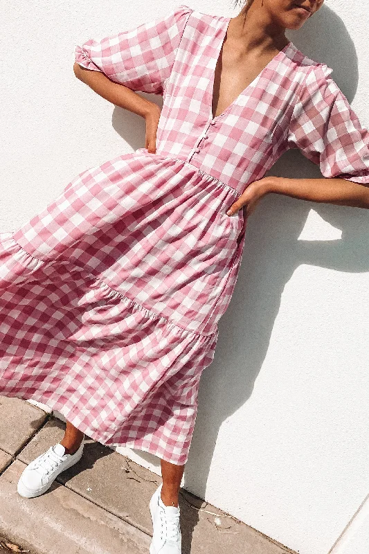 Boden Maxi Dress Pink Check