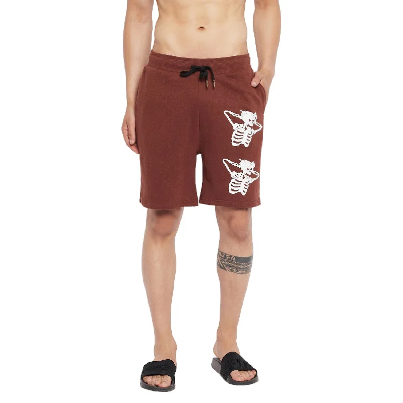 Brown Oversized Headache Printed Shorts