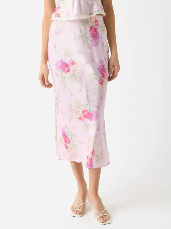 Castle Floral Midi Skirt In Bombay Pink