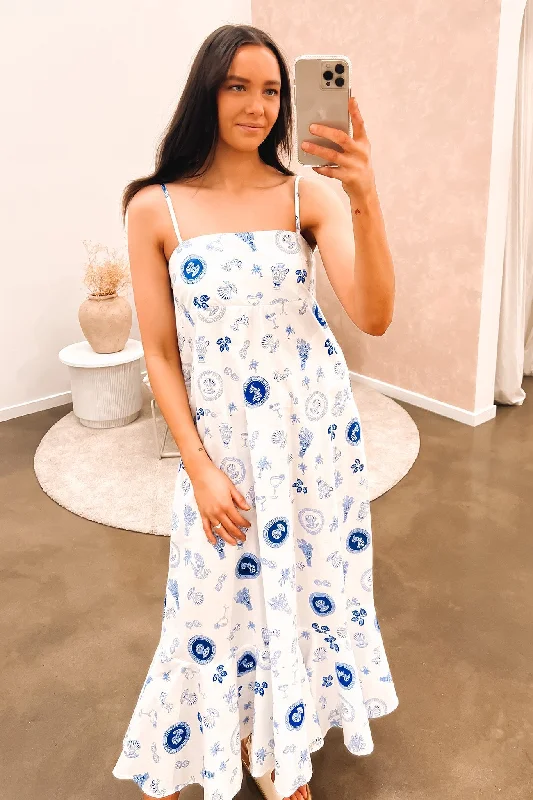 Courtney Midi Dress White Blue