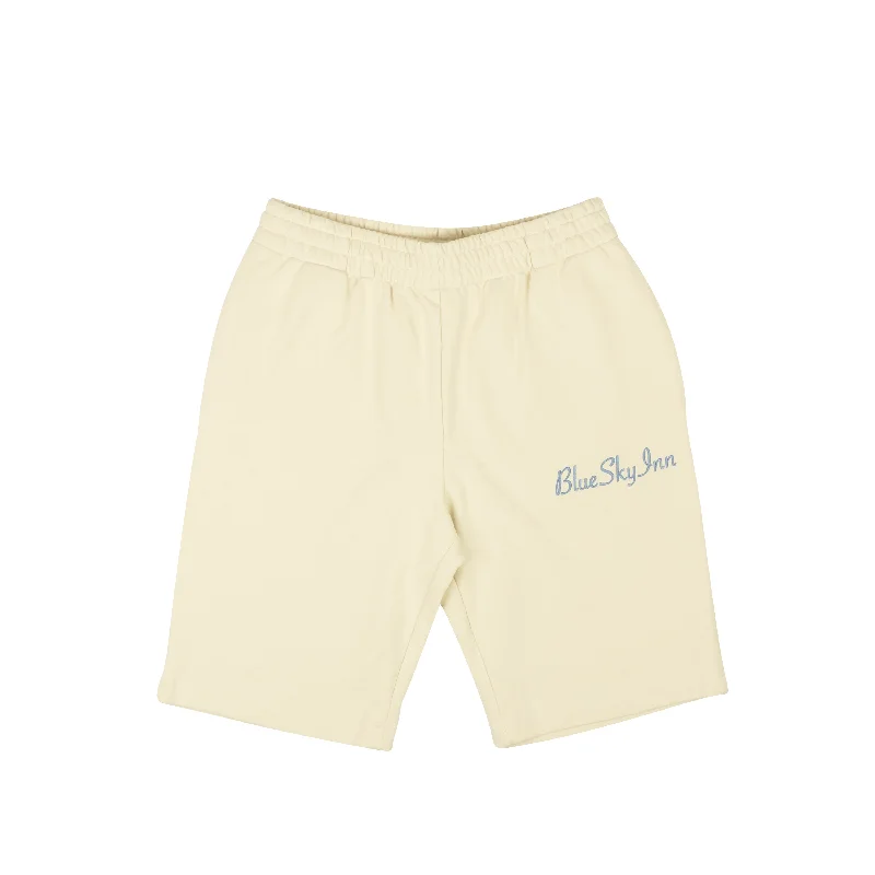 Cream Embroidered Logo Sweat Shorts