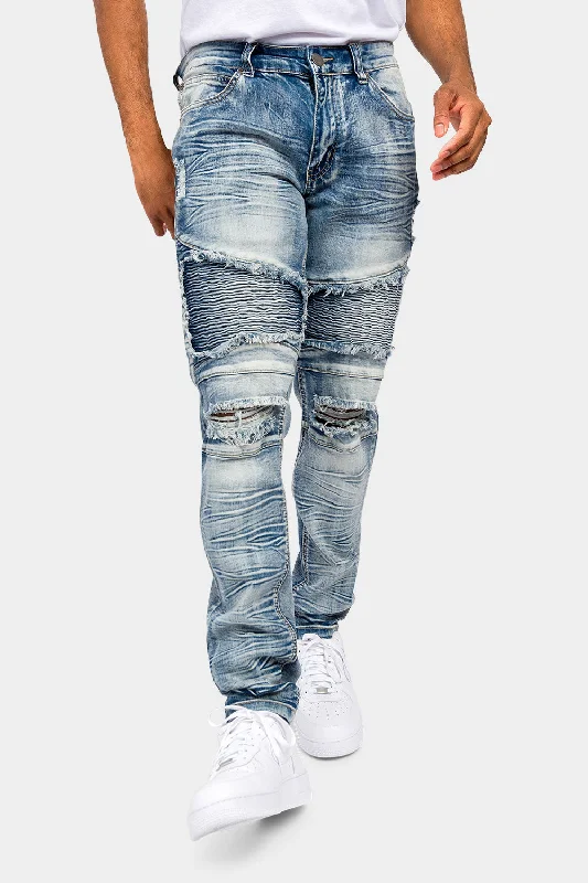 Crease Stacked Biker Denim Jeans