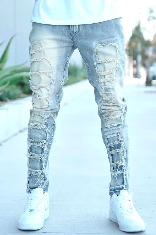 Distressed Inner Patched Denim Jeans