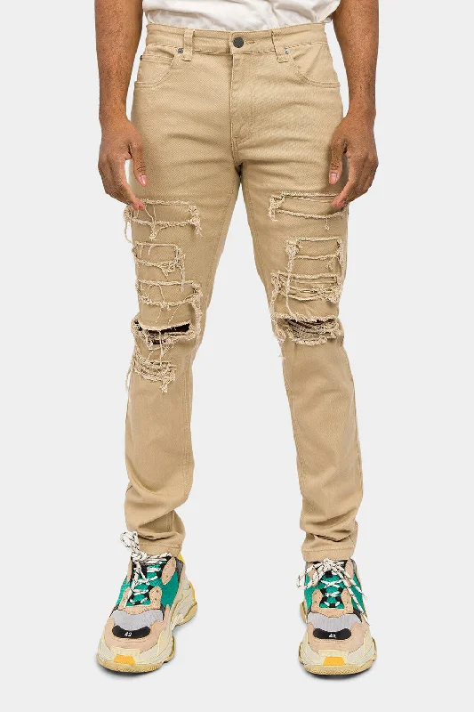 Distressed Solid Color Slim Fit Jeans