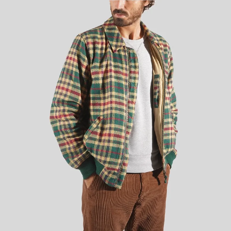 Flannel Bomber Jacket (Plaid Green + Yellow + Red)