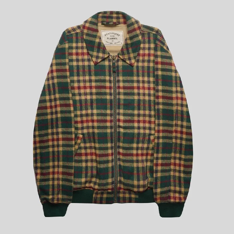 Flannel Bomber Jacket (Plaid Green + Yellow + Red)