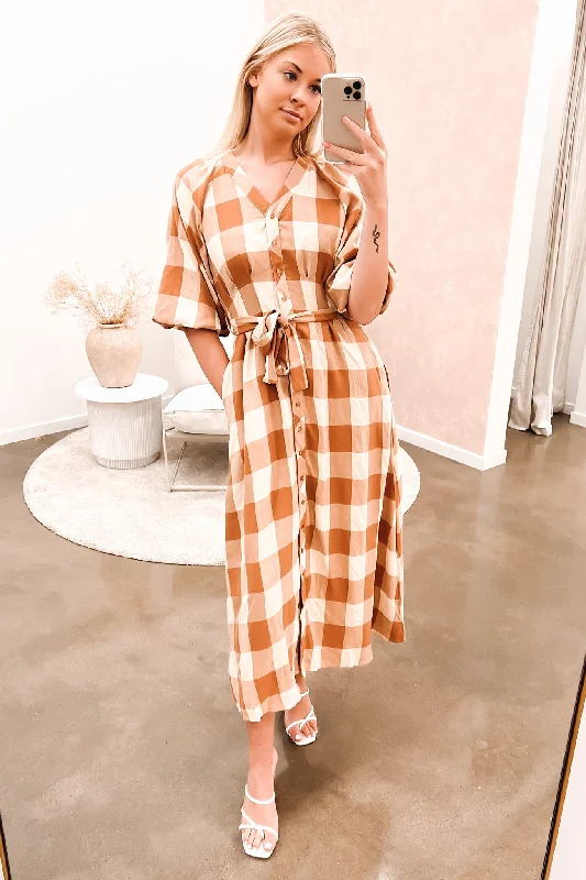 George Midi Dress Tan Check