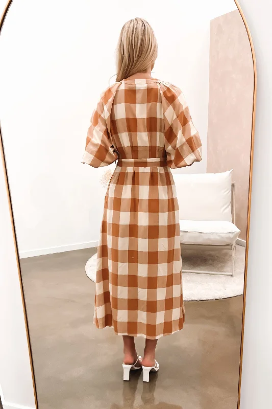 George Midi Dress Tan Check