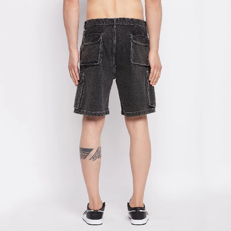 Grey Washed Carpenter Cargo Denim Shorts