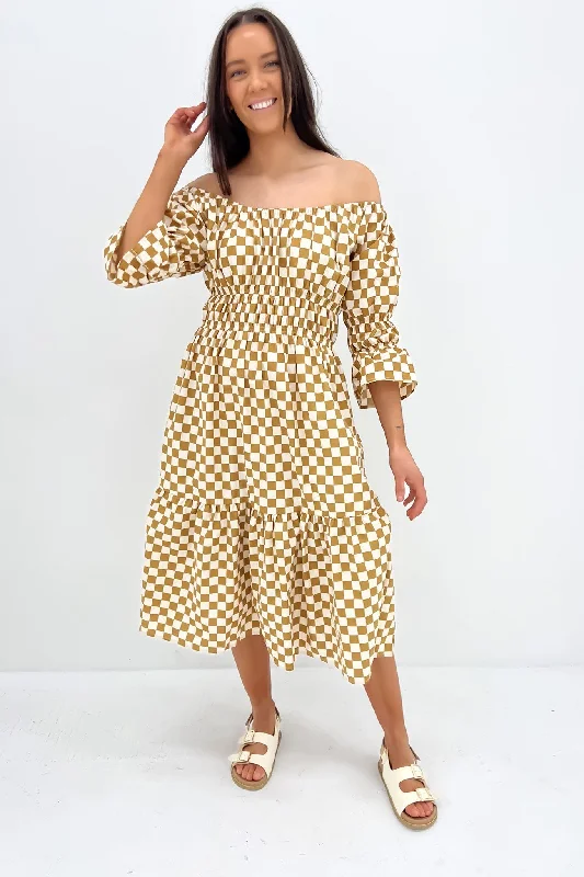 Huntleigh Midi Dress Mustard Cream