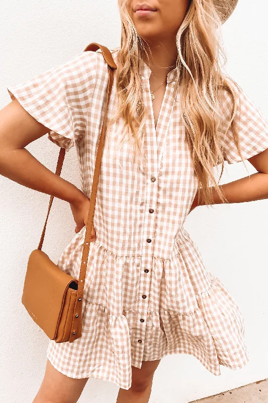 Huxley Mini Dress Beige Gingham