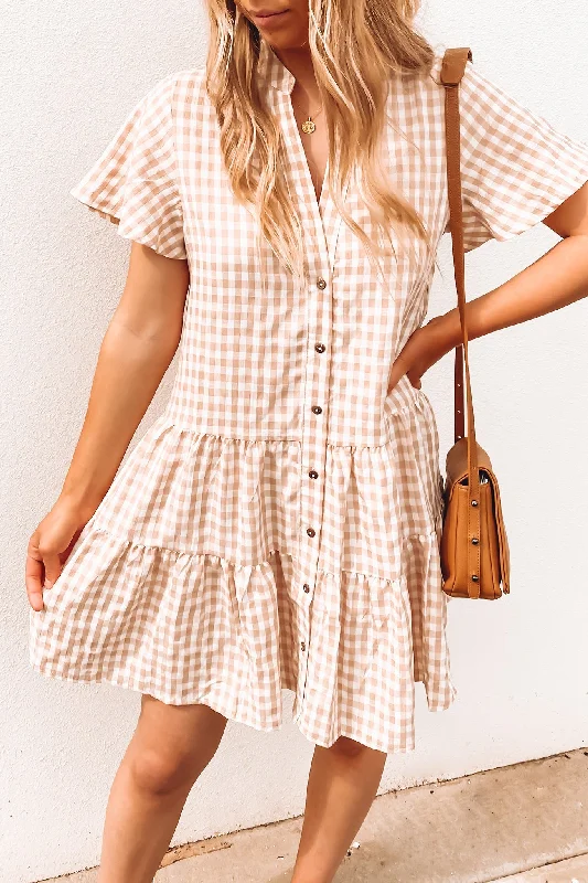 Huxley Mini Dress Beige Gingham