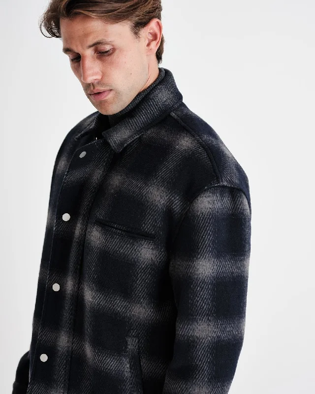 Hybrid Bomber Jacket Heavy Wool Check (Navy)