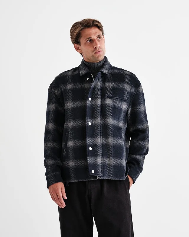 Hybrid Bomber Jacket Heavy Wool Check (Navy)