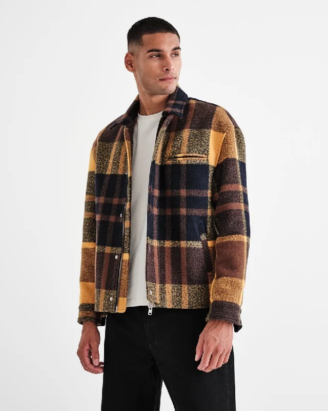 Hybrid Bomber Jacket Heavy Wool Check (Yellow)