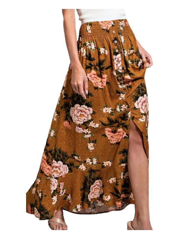 Into The Garden Maxi Skirt In Brown Floral