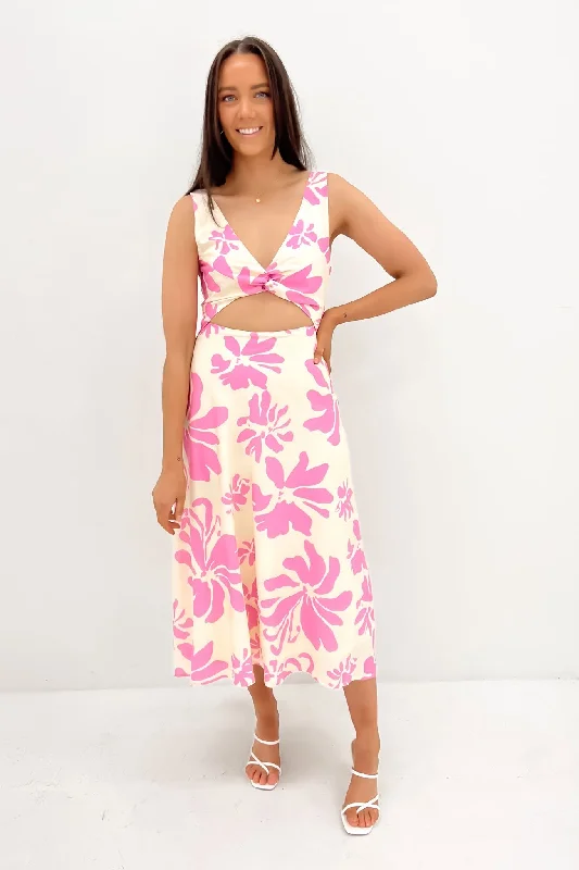 Lukey Midi Dress Pink Hibiscus