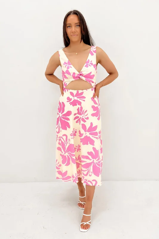 Lukey Midi Dress Pink Hibiscus