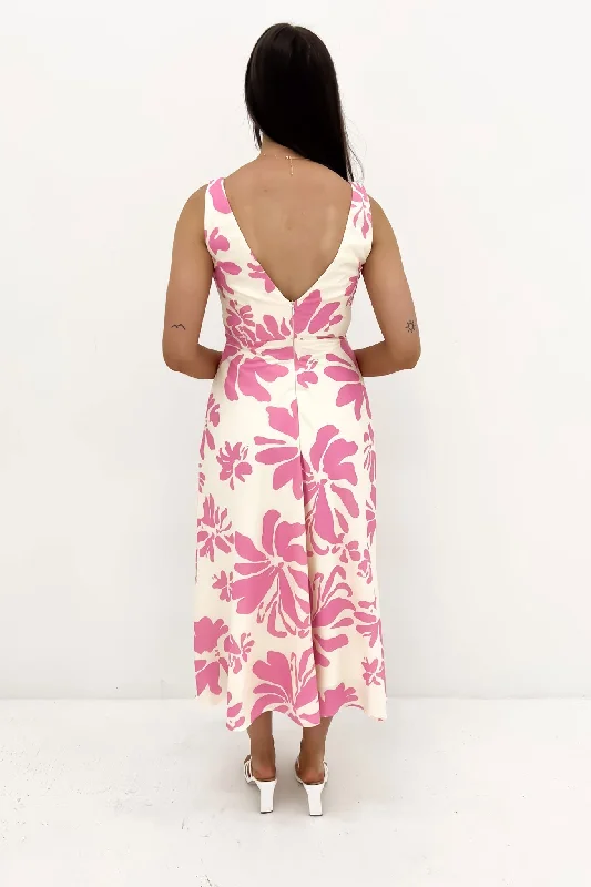 Lukey Midi Dress Pink Hibiscus