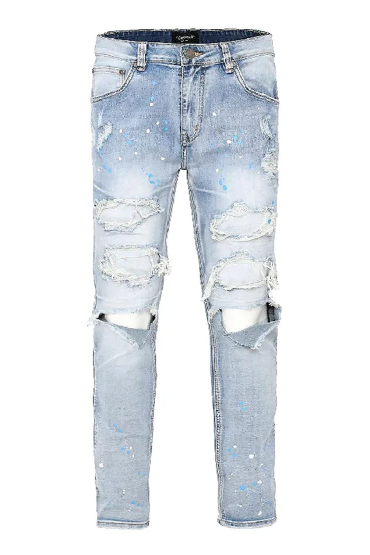 Men's Paint Splatter Knee Blowout Distressed Denim Jeans