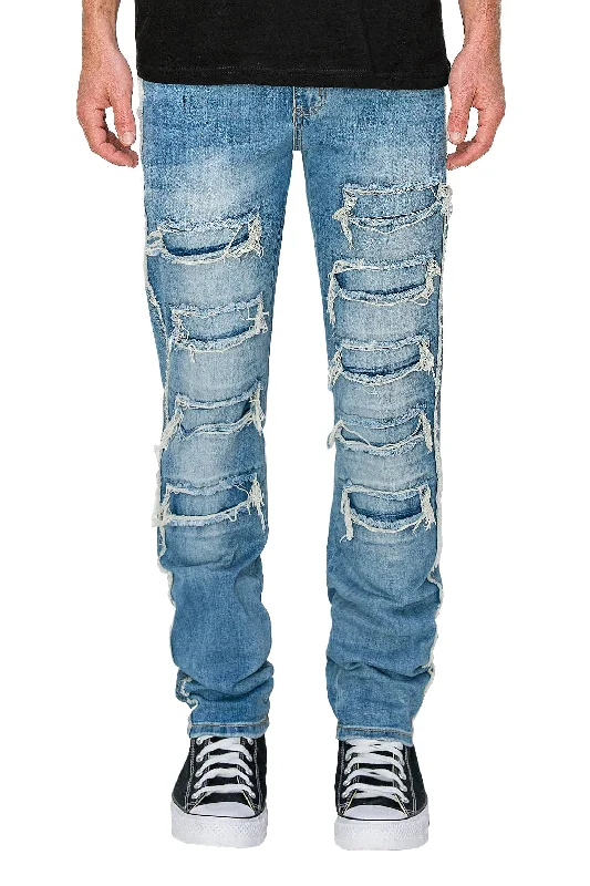 Men's Side Raw Edge Rip & Repair Denim Jeans