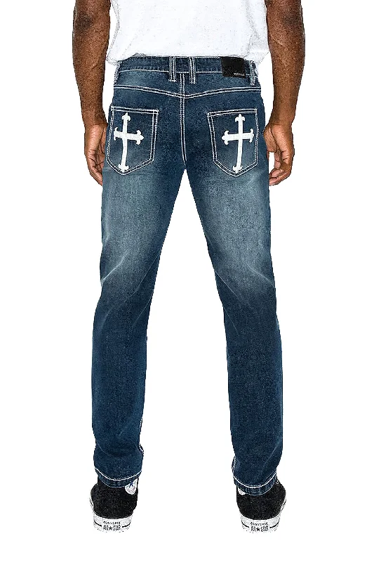 Men's Slim Fit Cross Denim Jeans