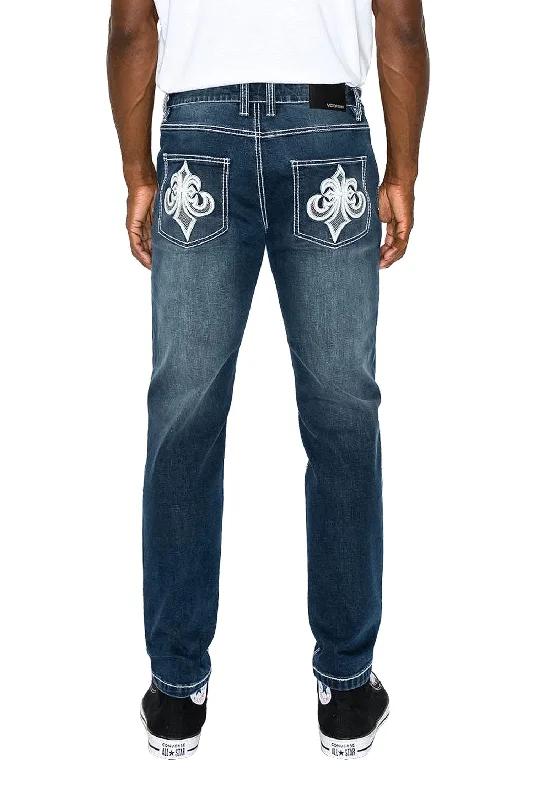 Men's Slim Fit Fleur De Lis Denim Jeans