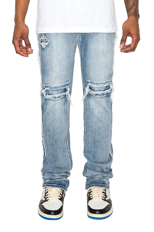 Men's Stacked Fit Raw Edge Distressed Denim Jeans