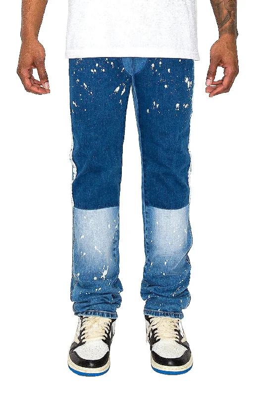 Men's Stacked Fit Repaired Paint Splatter Denim Jeans