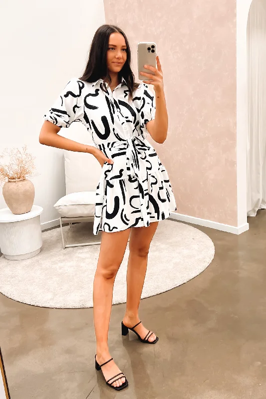 Mitsy Mini Dress White Black