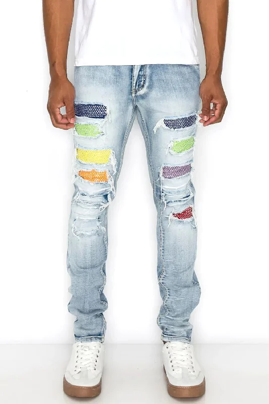 Multi Color Diamond Denim Jeans