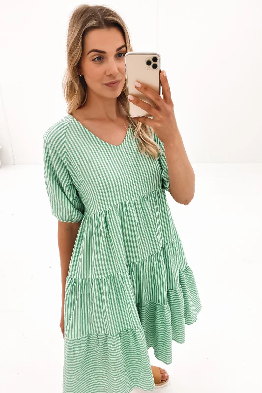 Nataly Midi Dress Green Stripe