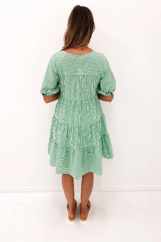 Nataly Midi Dress Green Stripe