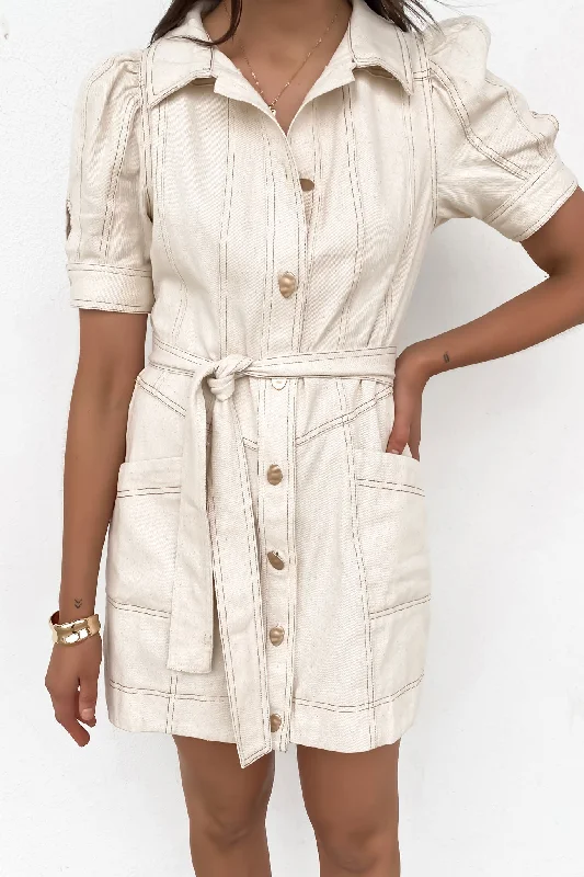 Nova Denim Mini Dress Cream