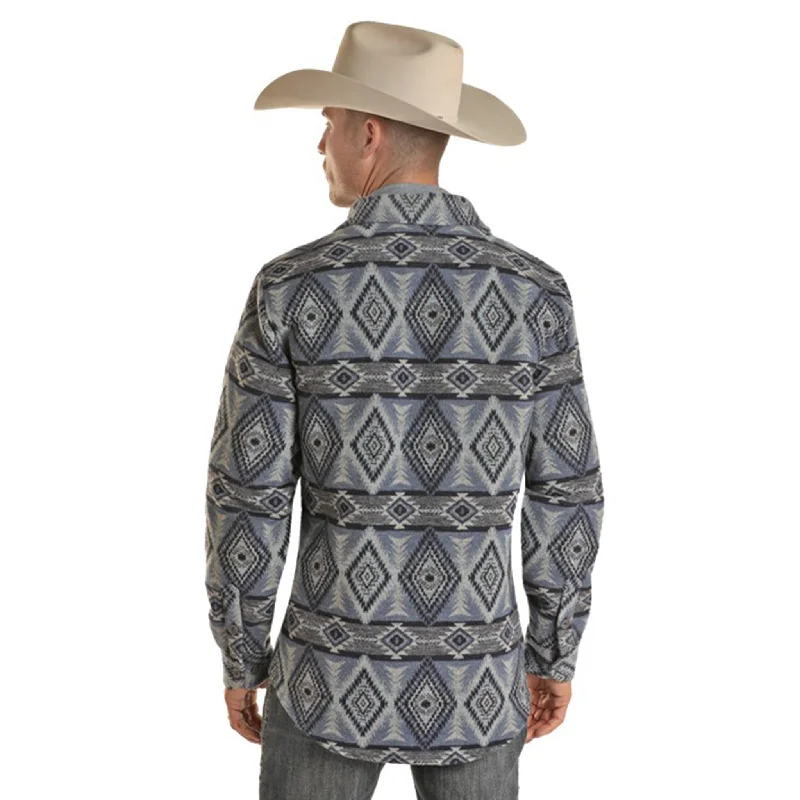 Powder River Men's Navy/Grey Aztec Wool Jacket