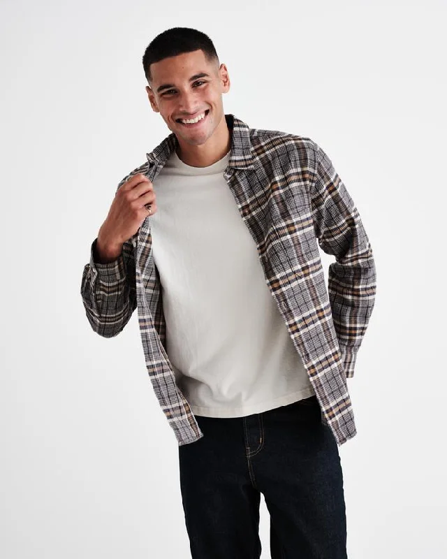 Oz Shirt Brushed Cotton Check (Ecru + Camel)