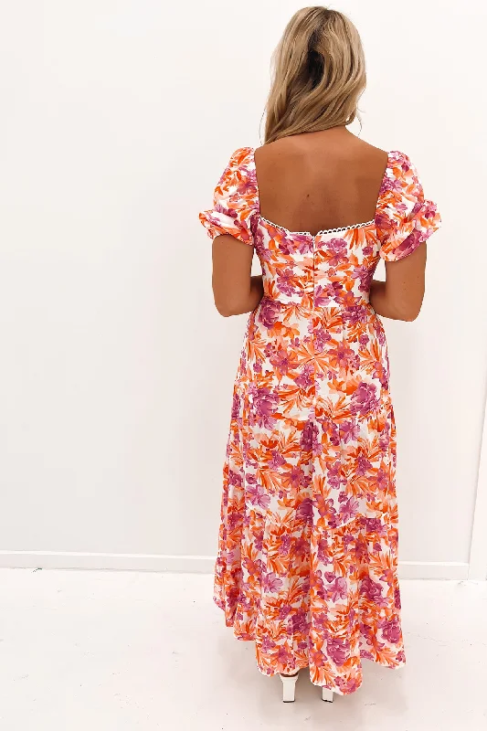 Petra Midi Dress Orange Purple Floral