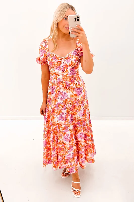 Petra Midi Dress Orange Purple Floral