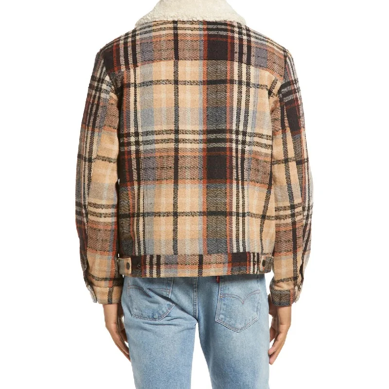 Sherpa-lined Wool-blend Trucker Jacket (Plaid)